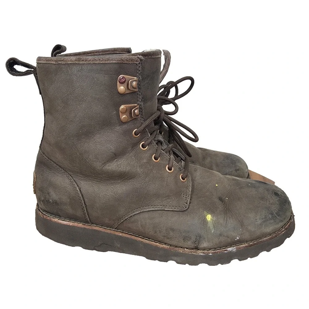 Ugg Snow‎ Boots Mens 10 Hannen Brown Leather Waterproof Shearling Lined Outdoor*